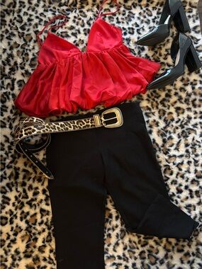 Zara Red Satin Camisole with Ruffle Hem